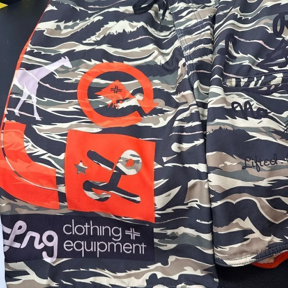 LRG® [Lifted Research Group] Mens TIGER Camo/Orange Logo – Board Shorts